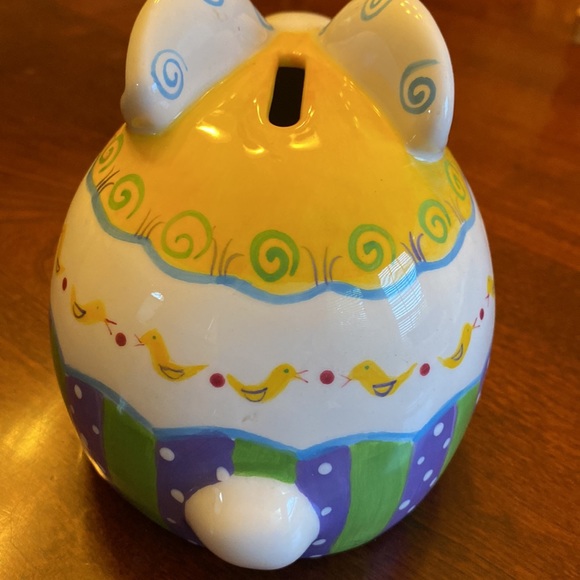 Bunny Rabbit Ceramic Piggy Bank. Hand painted exquisite detailing. - Picture 3 of 7